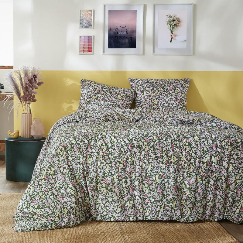 ISIA - Parure de Lit Imprimé Floral Housse de Couette 240x220cm + 2 Taies d'Oreiller