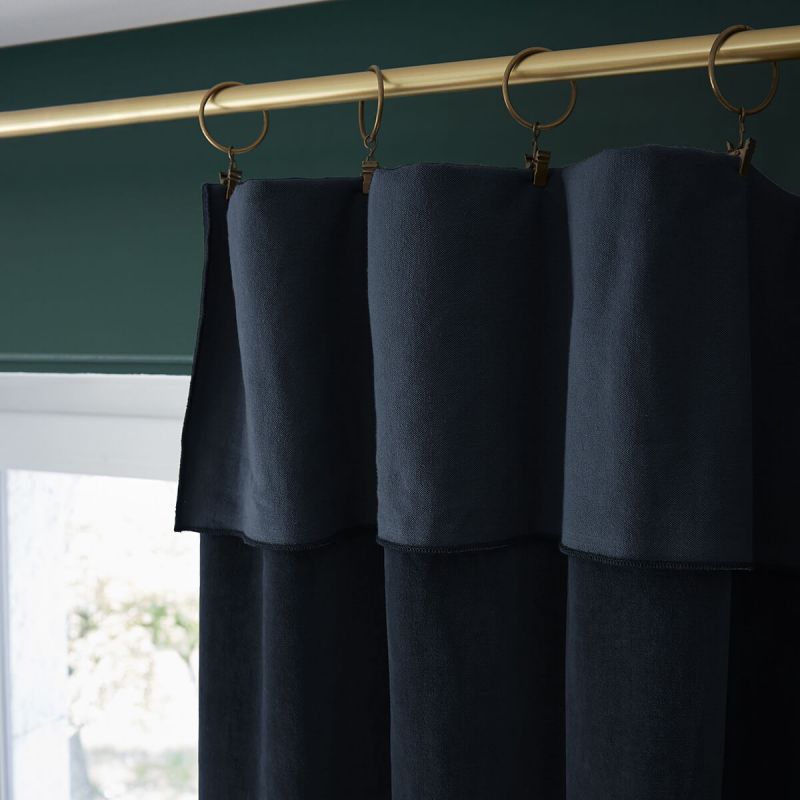 HARRIS - Rideau Ajustable 140x270cm Velours de Coton Bleu nuit + 8 Anneaux Pince