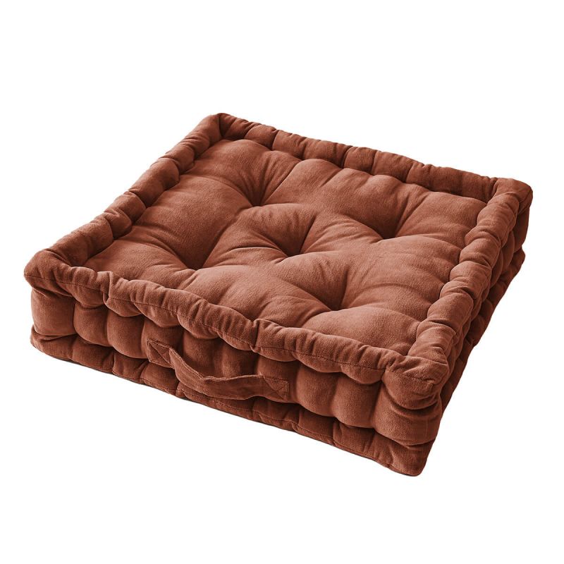 HARRIS - Coussin de Sol 50x50cm Velours de Coton Capitonné Coloris Terracotta