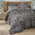 ADONIS BLUE - Housse de Couette 200x200cm Gaze de Coton Fond Bleu Motifs Fleurs