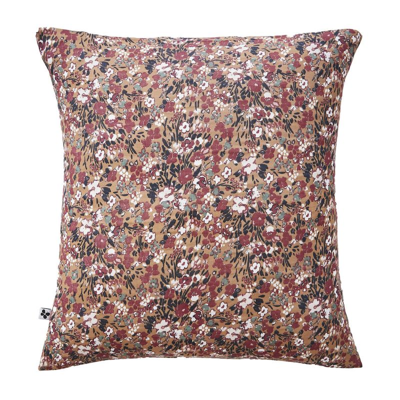 ADONIS BRUN - Taie d'Oreiller 60x60cm Gaze de Coton Fond Brun Motifs Fleurs ADONIS BRUN - Taie d'Oreiller 60x60cm Gaze de Coton Fond Brun Motifs Fleurs