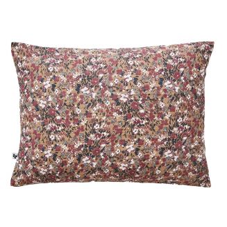 ADONIS BRUN - Taie d'Oreiller 50x70cm Gaze de Coton Fond Brun Motifs Fleurs