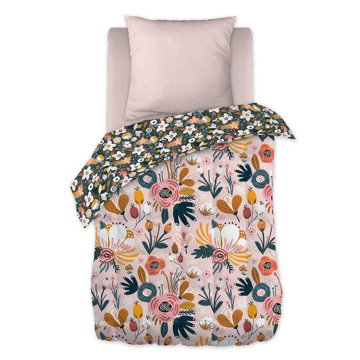 Couette Imprimée Fleur Rouge, Couette 140x200 4 Saisons Motif Fleurs, Couette 1 Personne Réversible, Usine Couette Sans Housse, Édredon Lavable Avec 1 Taie D'oreiller 65x65 Cm AB-920