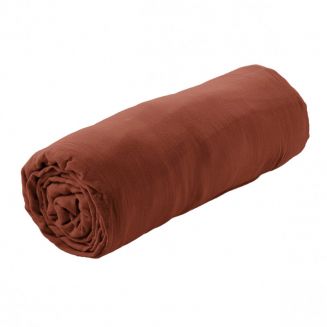 OUREA - Drap Housse 200x200cm Gaze de Coton Terracotta