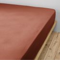 OUREA - Drap Housse 160x200cm Gaze de Coton Terracotta