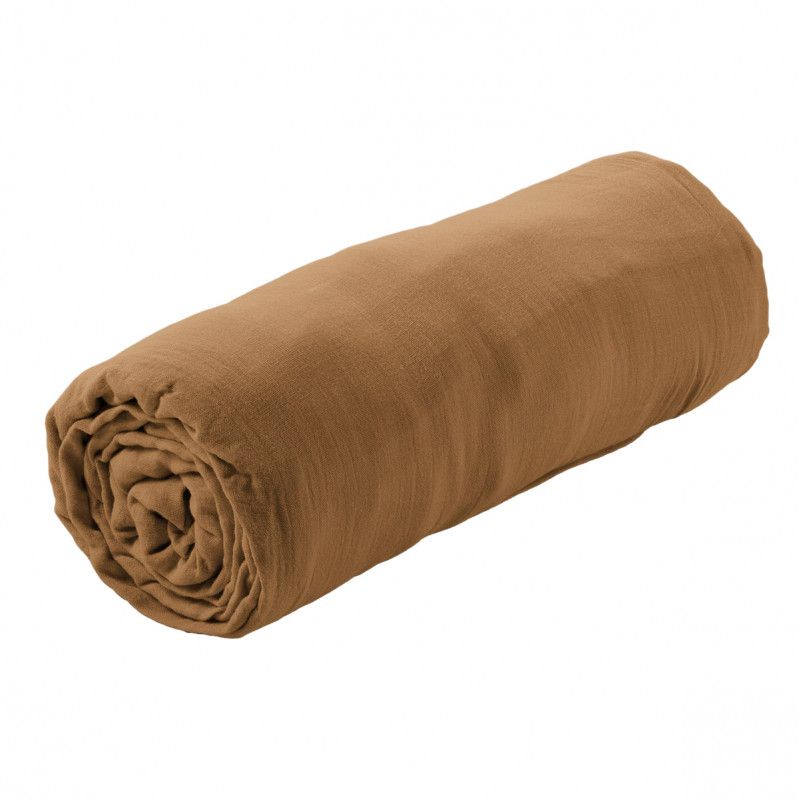 OUREA - Drap Housse 200x200cm Gaze de Coton Camel