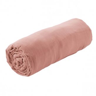 OUREA - Drap Housse 200x200cm Gaze de Coton Rose pêche