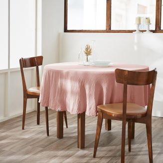 OUREA - Nappe Ronde Ø180cm Gaze de Coton Rose pêche