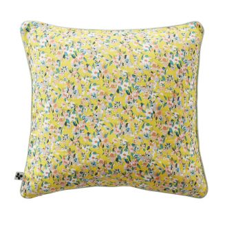 SIMONE - Coussin Déhoussable 45x45cm Gaze de Coton Jaune Imprimé Floral