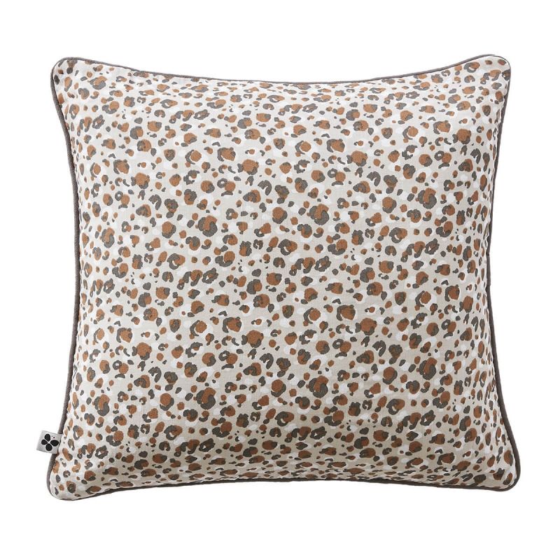 SOLENE - Coussin Déhoussable 45x45cm Gaze de Coton Imprimé Tâcheté Brun