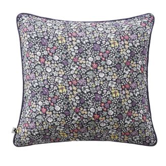 SOIZIC - Coussin Déhoussable 45x45cm Gaze de Coton Imprimé Bleu-Violet Imprimé Fleurs