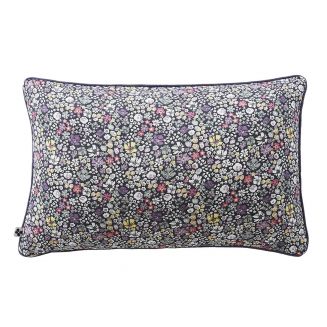 SOIZIC - Coussin Déhoussable 40x60cm Gaze de Coton Imprimé Bleu-Violet Imprimé Fleurs