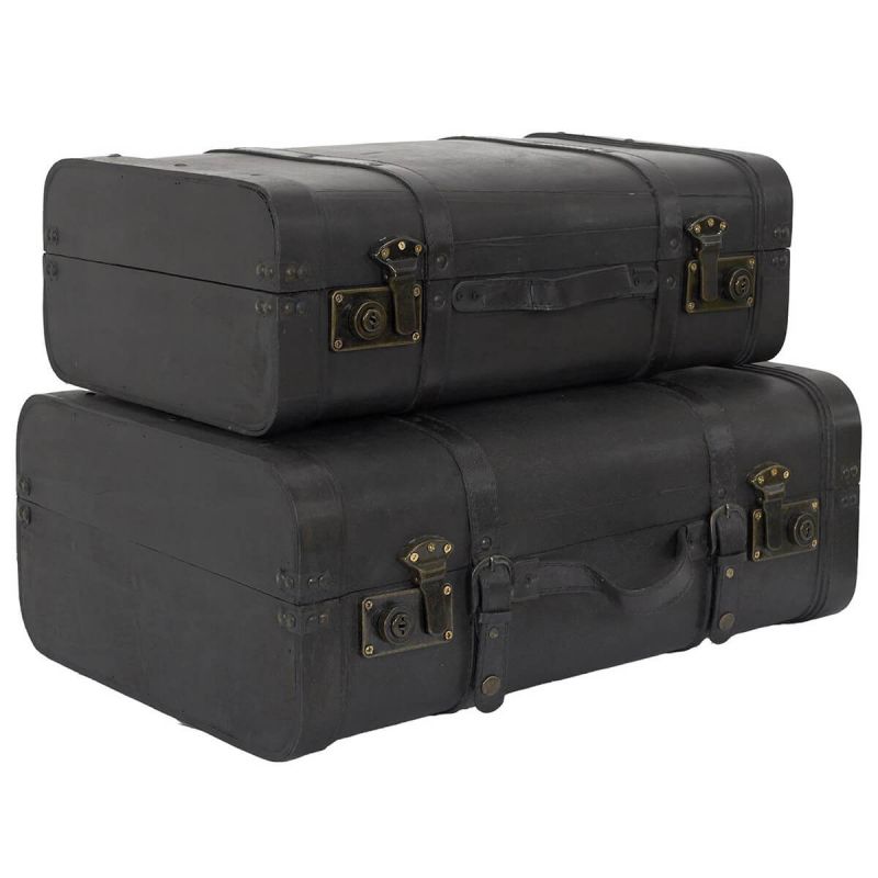 CURTIS - Lot de 2 Malles de Rangement Vintage Simili Cuir