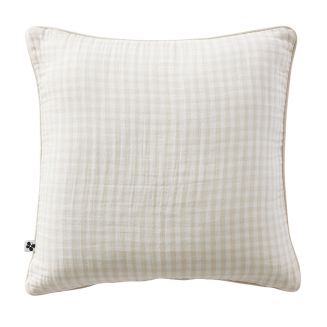 JOEL - Coussin Déhoussable 45x45cm Gaze de Coton Vichy Coloris Pampa