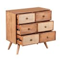 KESIAH - Commode 3 tiroirs en acacia finition teinté teck avec plaquage cannage