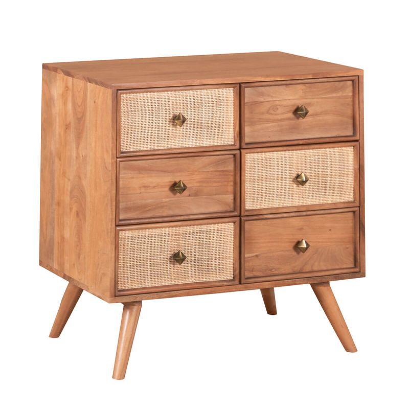 KESIAH - Commode 3 tiroirs en acacia finition teinté teck avec plaquage cannage