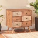 KESIAH - Commode 3 tiroirs en acacia finition teinté teck avec plaquage cannage