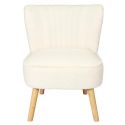 KELIOS - Fauteuil en Tissu Bouclettes Blanc Pieds Bois Naturel