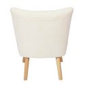 KELIOS - Fauteuil en Tissu Bouclettes Blanc Pieds Bois Naturel