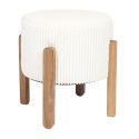 AMORY - Tabouret en velours côtelé coloris crème pieds en acacia