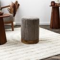 AMORY - Pouf en velours côtelé coloris taupe socle en MDF