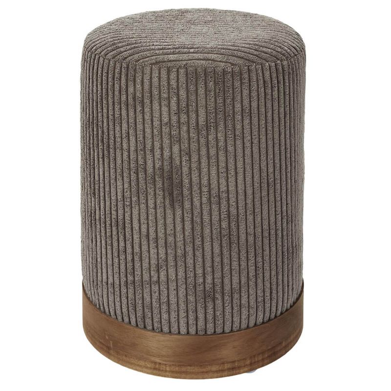 AMORY - Pouf en velours côtelé coloris taupe socle en MDF