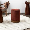 AMORY - Pouf en velours côtelé coloris terracotta socle en MDF