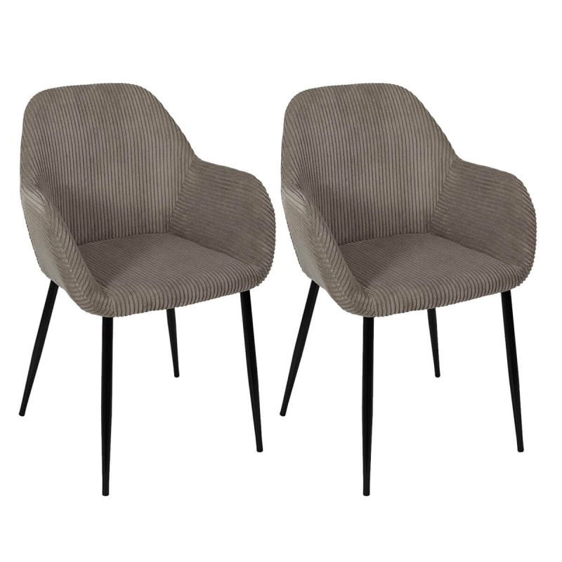 AMORY - Lot de 2 fauteuils de table en velours côtelé coloris taupe