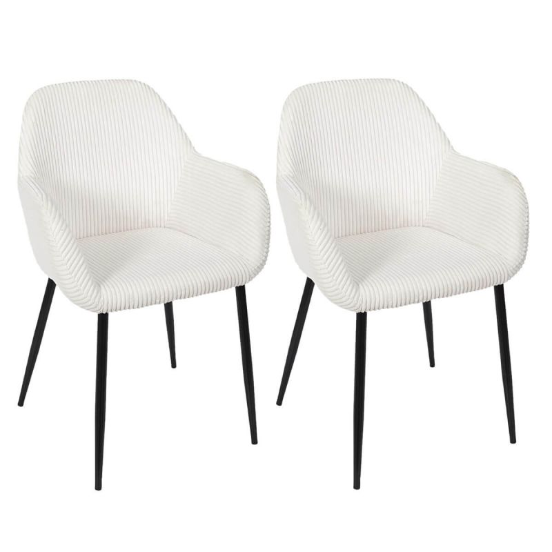 AMORY - Lot de 2 fauteuils de table en velours côtelé coloris crème