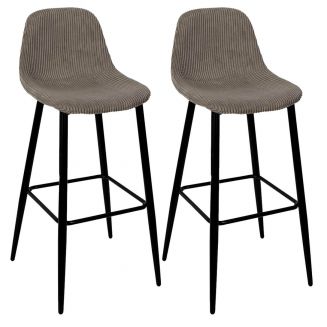 AMORY - Lot de 2 tabourets de bar en velours côtelé coloris taupe