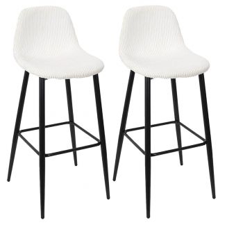 AMORY - Lot de 2 tabourets de bar en velours côtelé coloris crème