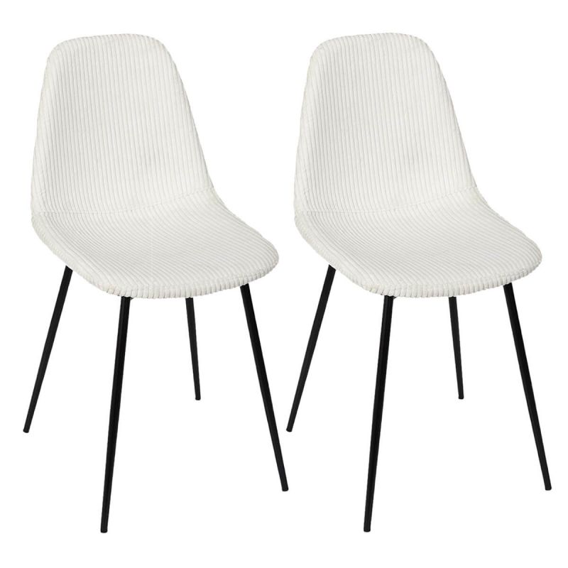 AMORY - Lot de 2 chaises en velours côtelé coloris crème