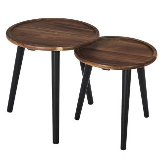 BENEDICT - Lot de 2 tables basses rondes gigogne en acacia teinté noyer