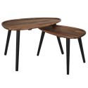 ASTRID - Lot de 2 tables basses ovales gigogne en acacia teinté noyer