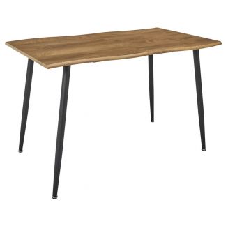 CAROLIE - Table de Repas Allongeable en MDF Aspect Chêne Clair Pieds Métal Noir