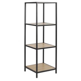 ELIAS - Etagère 3 cases en métal noir et plateaux MDF aspect bois