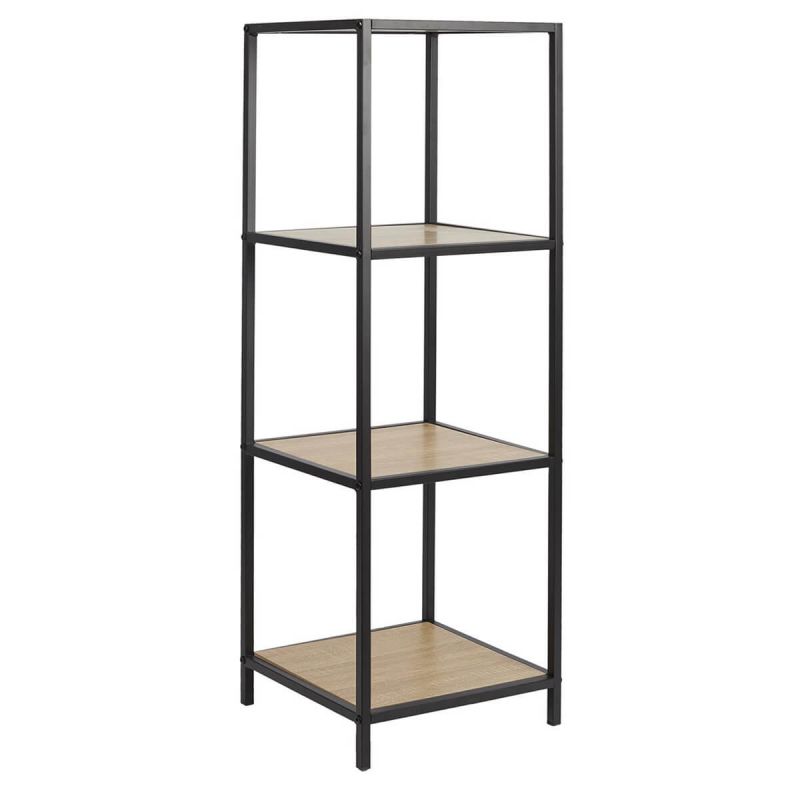 ELIAS - Etagère 3 cases en métal noir et plateaux MDF aspect bois