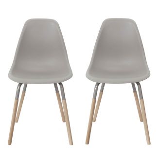 FLUK - Lot de 2 Chaises Polypropylène Taupe et Bois