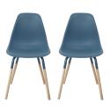 FLUK - Lot de 2 Chaises Polypropylène Bleu et Bois