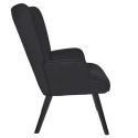 HAMZA - Fauteuil Tissu velours côtelé noir et piétement hévéa laqué noir