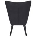 HAMZA - Fauteuil Tissu velours côtelé noir et piétement hévéa laqué noir