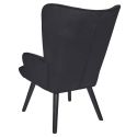 HAMZA - Fauteuil Tissu velours côtelé noir et piétement hévéa laqué noir