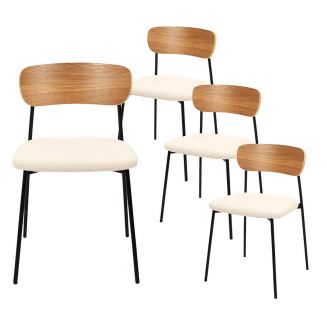 KILPA - Lot de 4 chaises bois et métal assise en tissu bouclettes