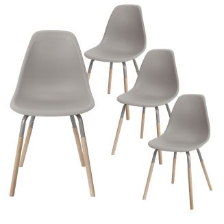 FLUK - Lot de 4 Chaises Polypropylène Taupe et Bois