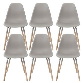 FLUK - Lot de 6 Chaises Polypropylène Taupe et Bois