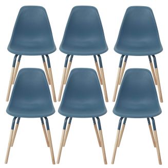 FLUK - Lot de 6 Chaises Polypropylène Bleu et Bois