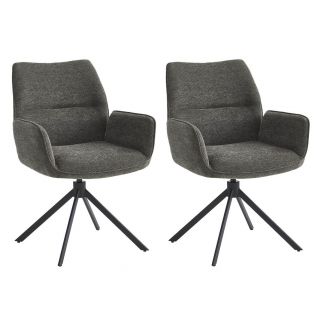 CARLOTTA - Lot de 2 Fauteuil de table Pivotants Tissu Coloris Gris Anthracite