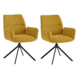 CARLOTTA - Lot de 2 Fauteuil de table Pivotants Tissu Coloris Jaune