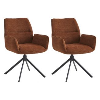 CARLOTTA - Lot de 2 Fauteuil de table Pivotants Tissu Coloris Terracotta