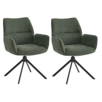 CARLOTTA - Lot de 2 Fauteuil de table Pivotants Tissu Coloris Vert